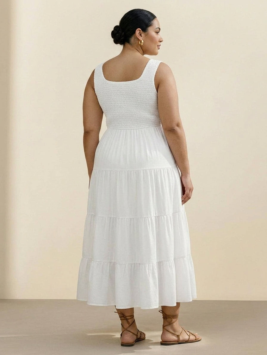 Cassia - Smocked Mouwloze Maxi Jurk