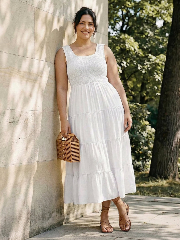 Cassia - Smocked Mouwloze Maxi Jurk