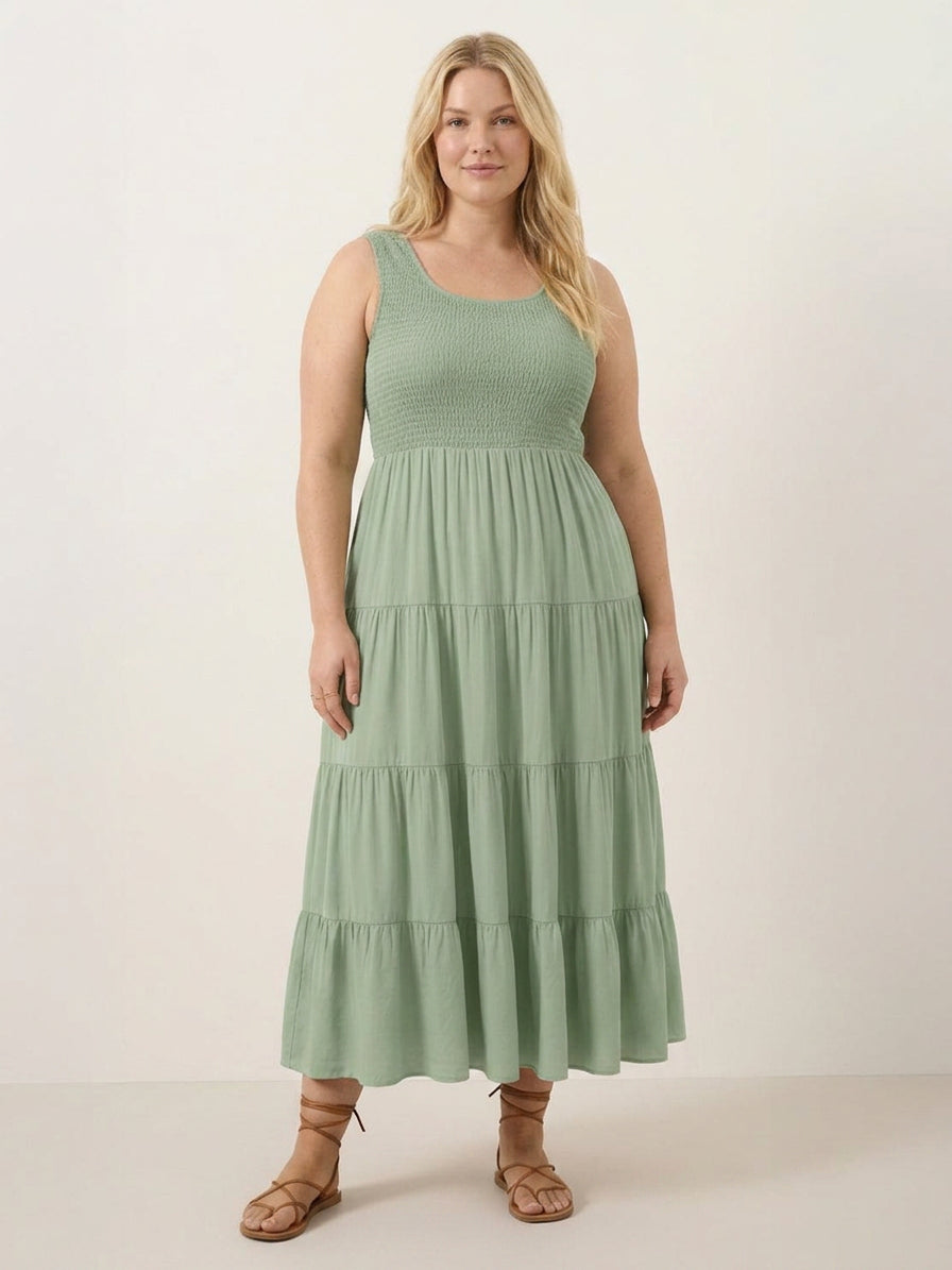 Cassia - Smocked Mouwloze Maxi Jurk