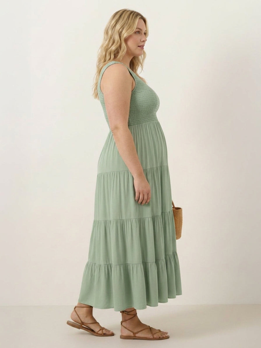 Cassia - Smocked Mouwloze Maxi Jurk