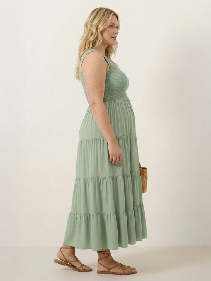 Cassia - Smocked Mouwloze Maxi Jurk