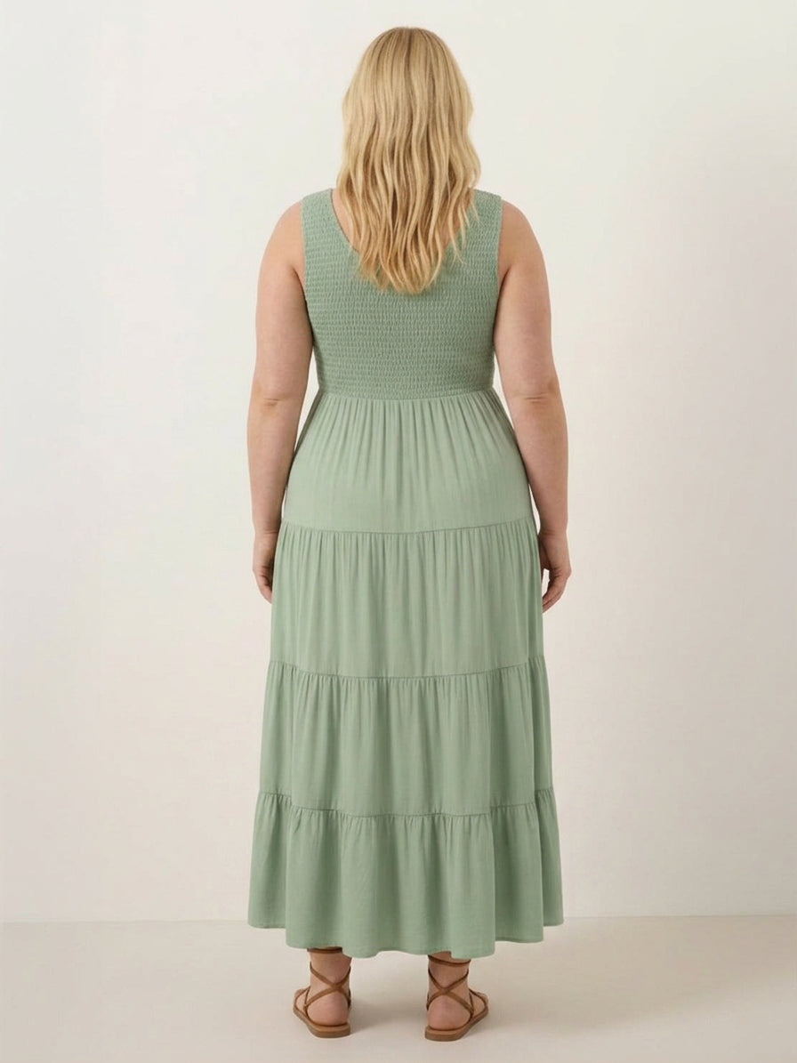 Cassia - Smocked Mouwloze Maxi Jurk