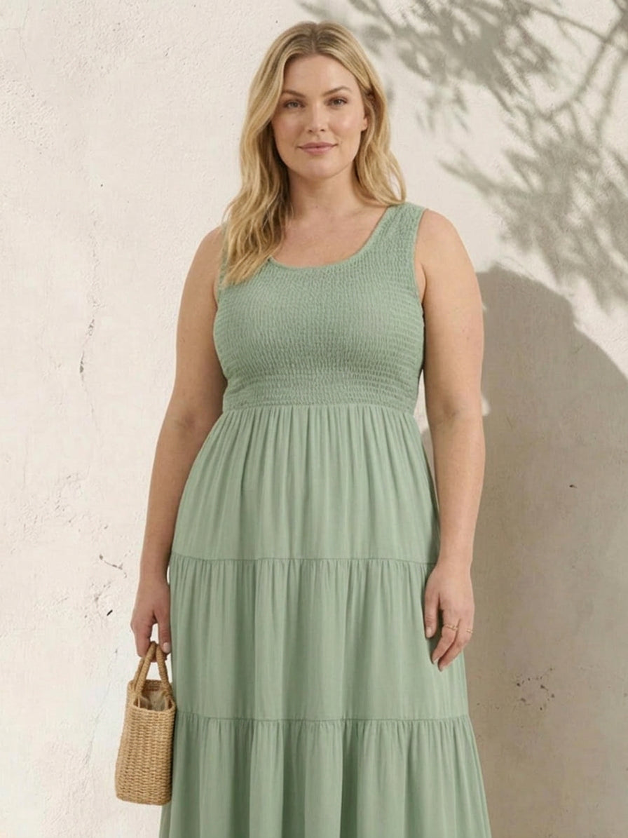Cassia - Smocked Mouwloze Maxi Jurk
