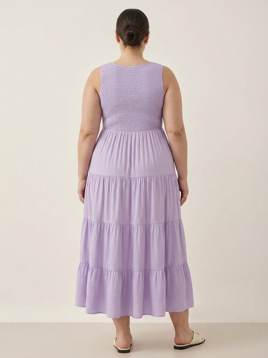 Cassia - Smocked Mouwloze Maxi Jurk