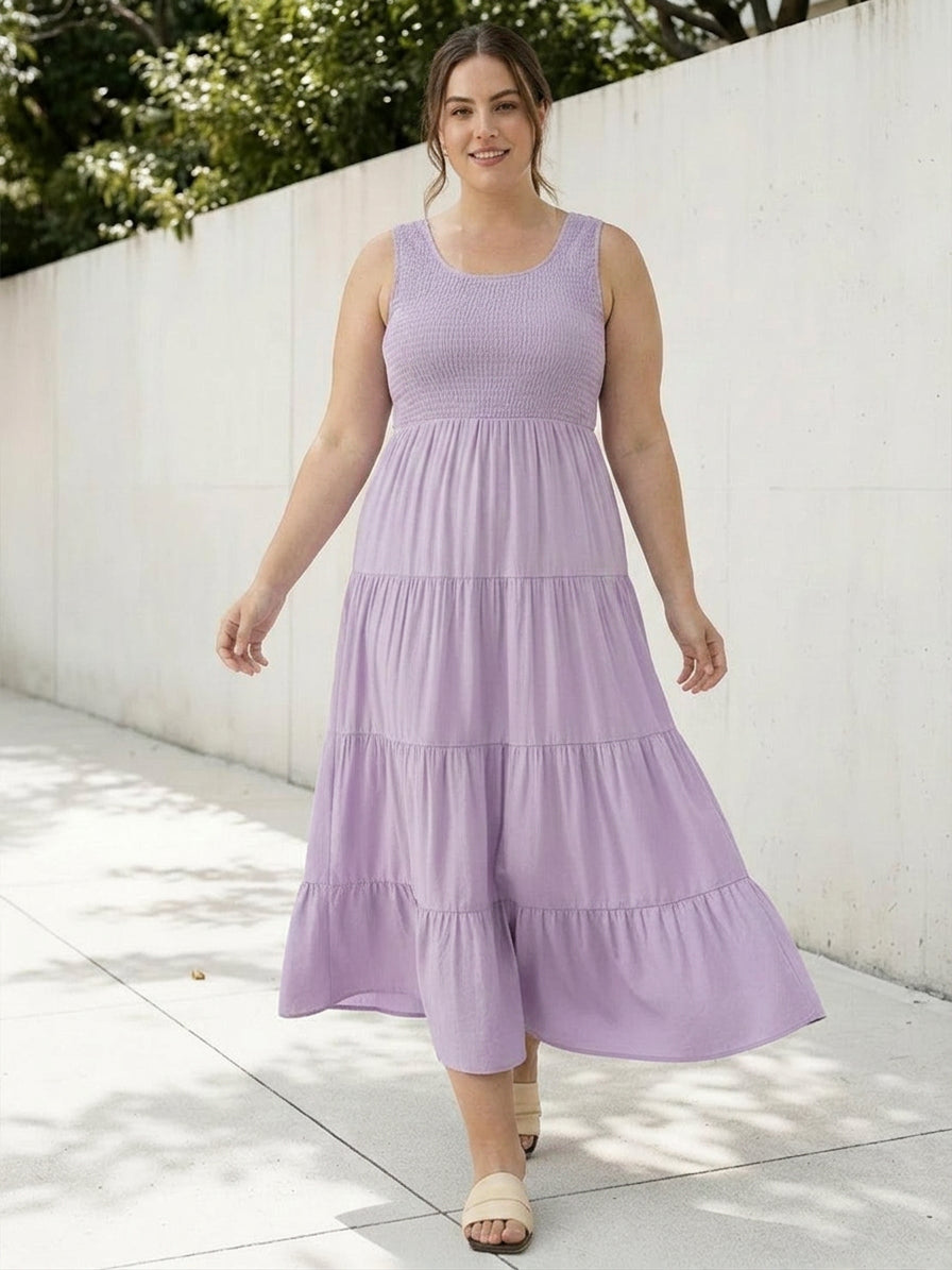 Cassia - Smocked Mouwloze Maxi Jurk