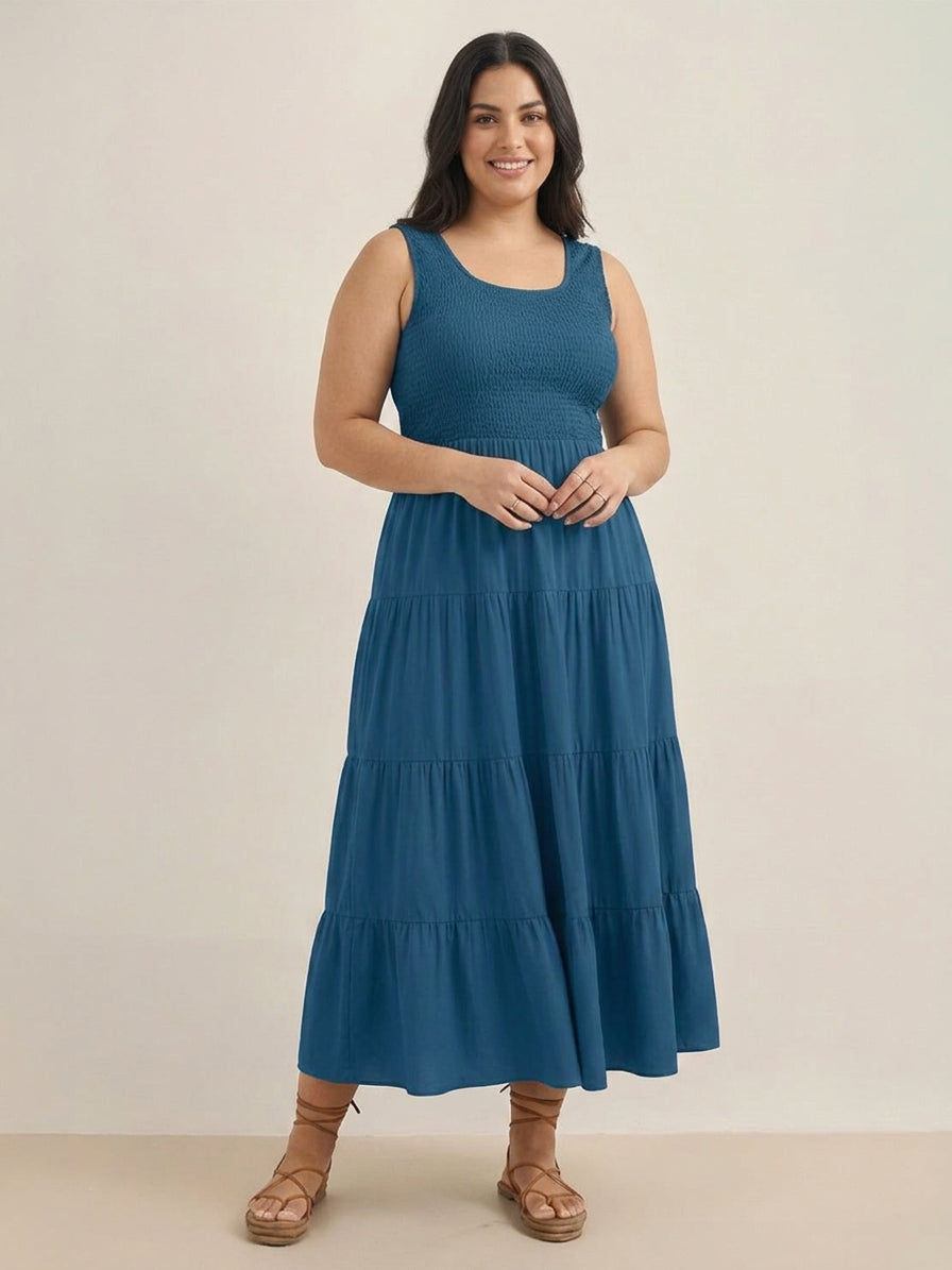 Cassia - Smocked Mouwloze Maxi Jurk