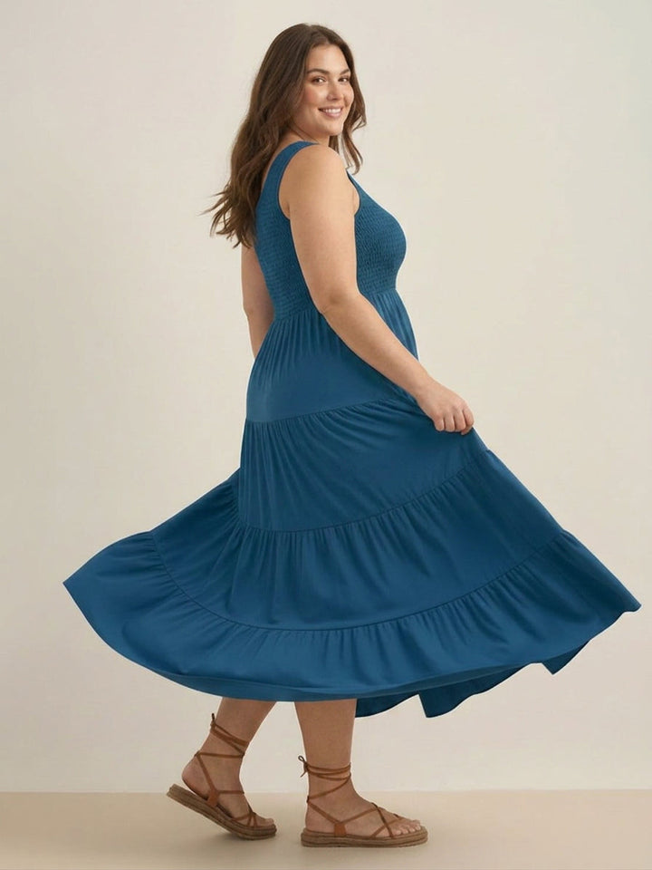Cassia - Smocked Mouwloze Maxi Jurk