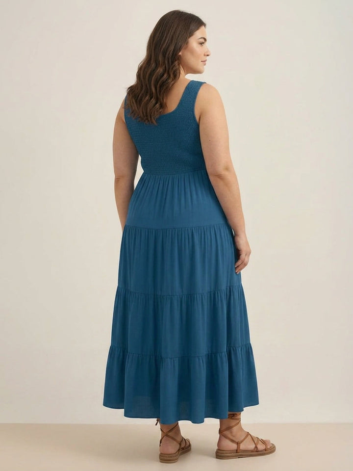 Cassia - Smocked Mouwloze Maxi Jurk
