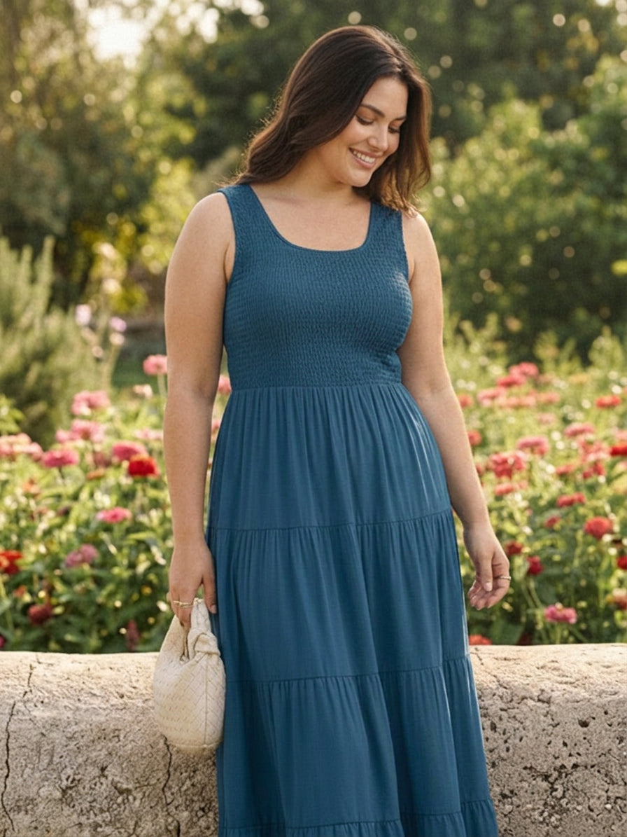 Cassia - Smocked Mouwloze Maxi Jurk