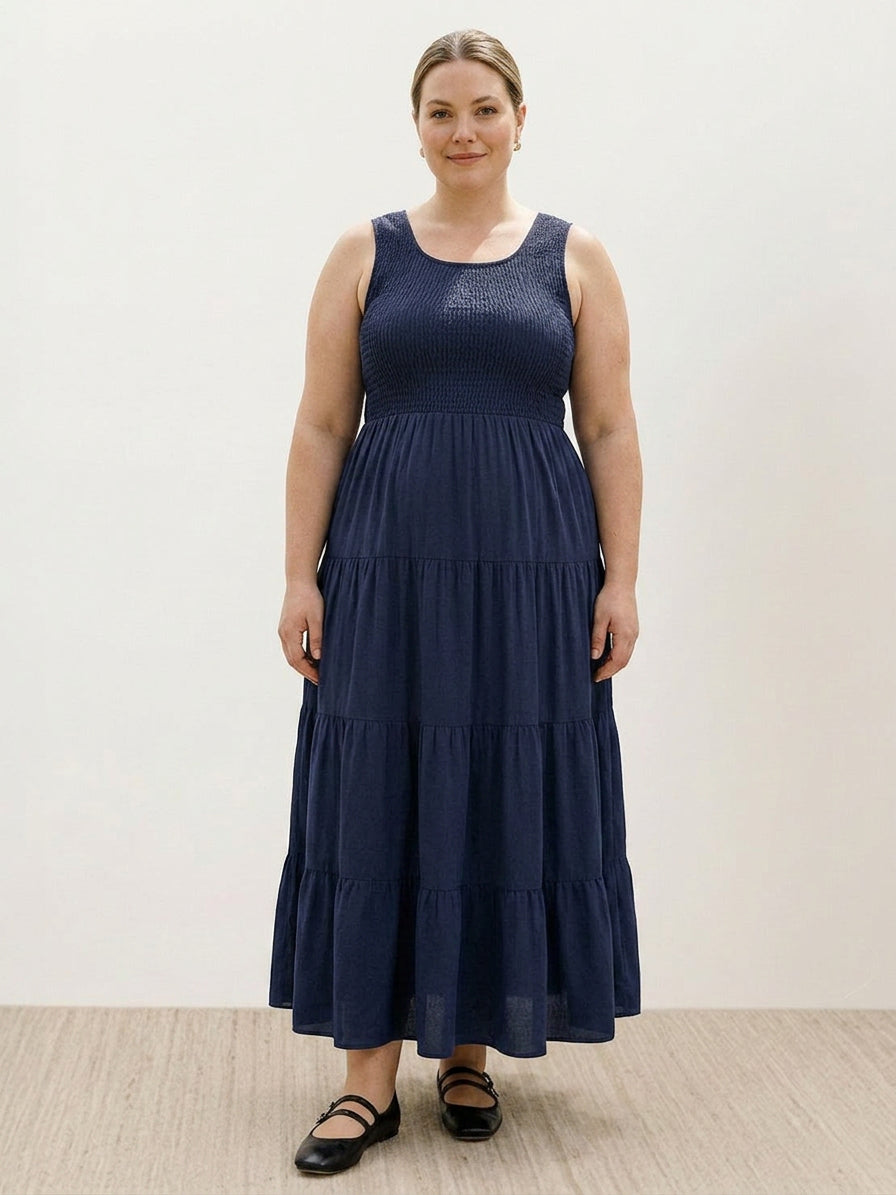 Cassia - Smocked Mouwloze Maxi Jurk