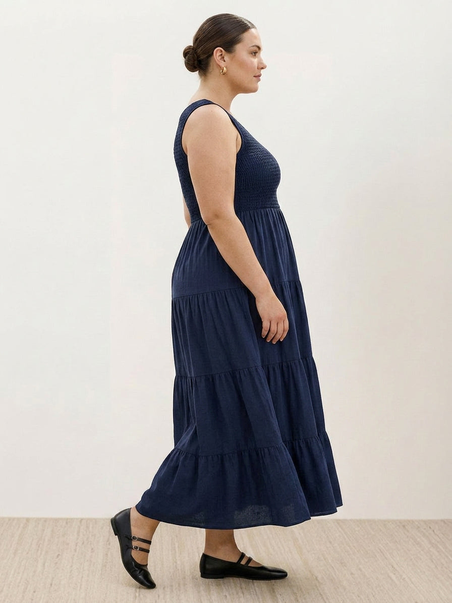 Cassia - Smocked Mouwloze Maxi Jurk