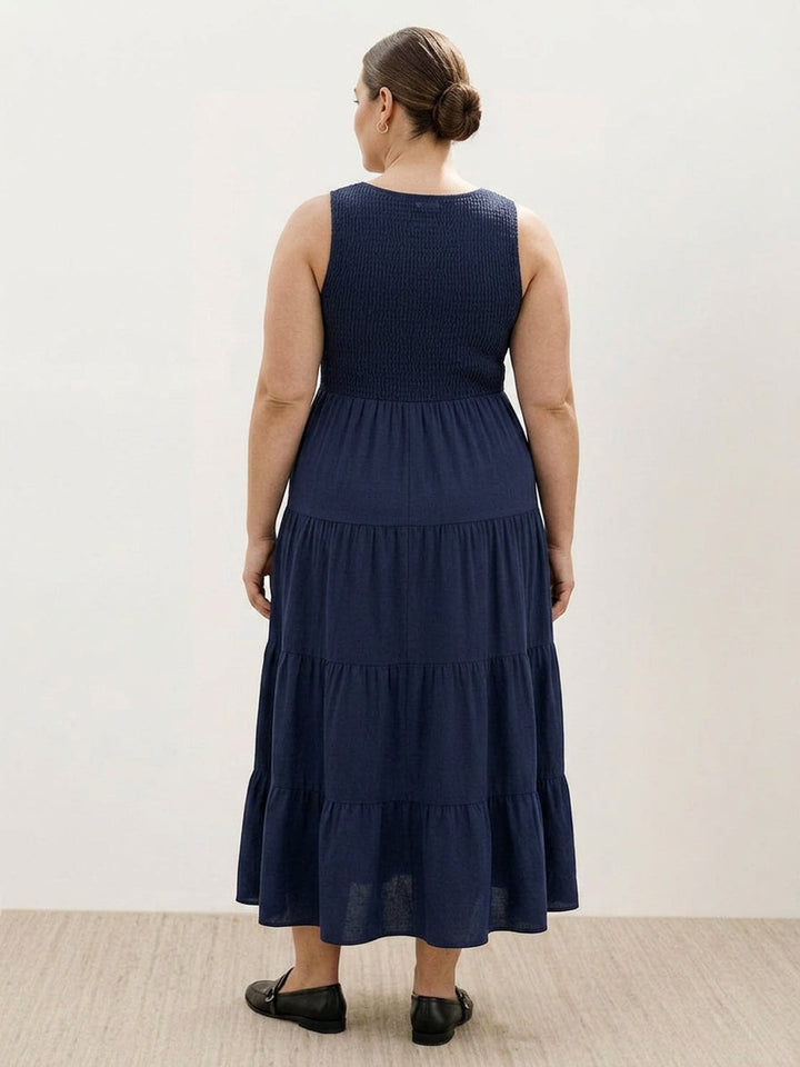 Cassia - Smocked Mouwloze Maxi Jurk