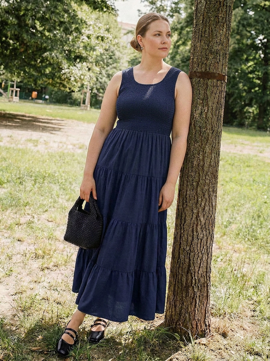 Cassia - Smocked Mouwloze Maxi Jurk