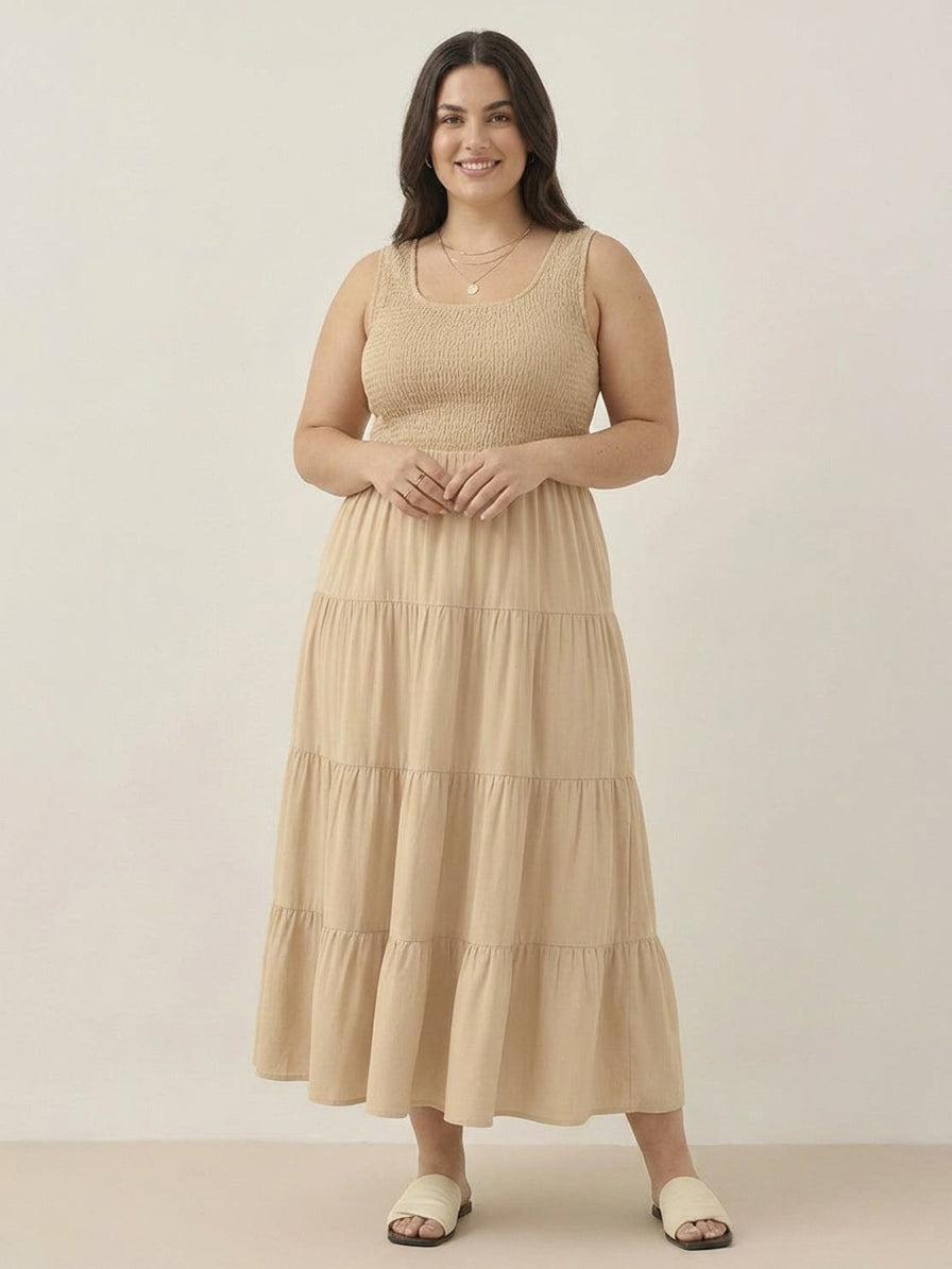 Cassia - Smocked Mouwloze Maxi Jurk