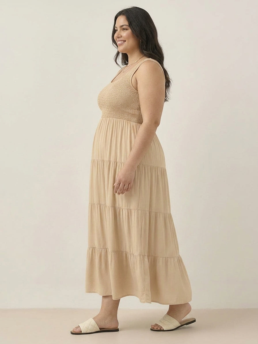 Cassia - Smocked Mouwloze Maxi Jurk