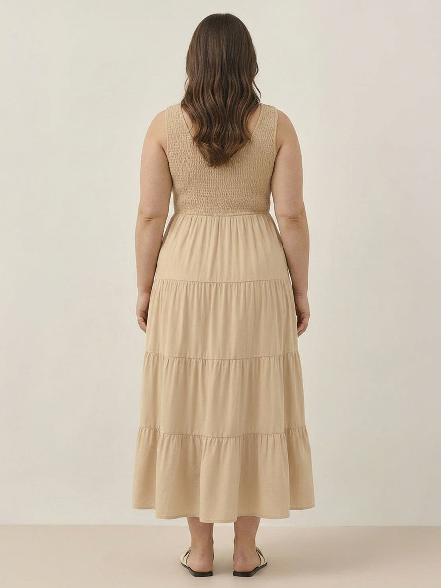 Cassia - Smocked Mouwloze Maxi Jurk