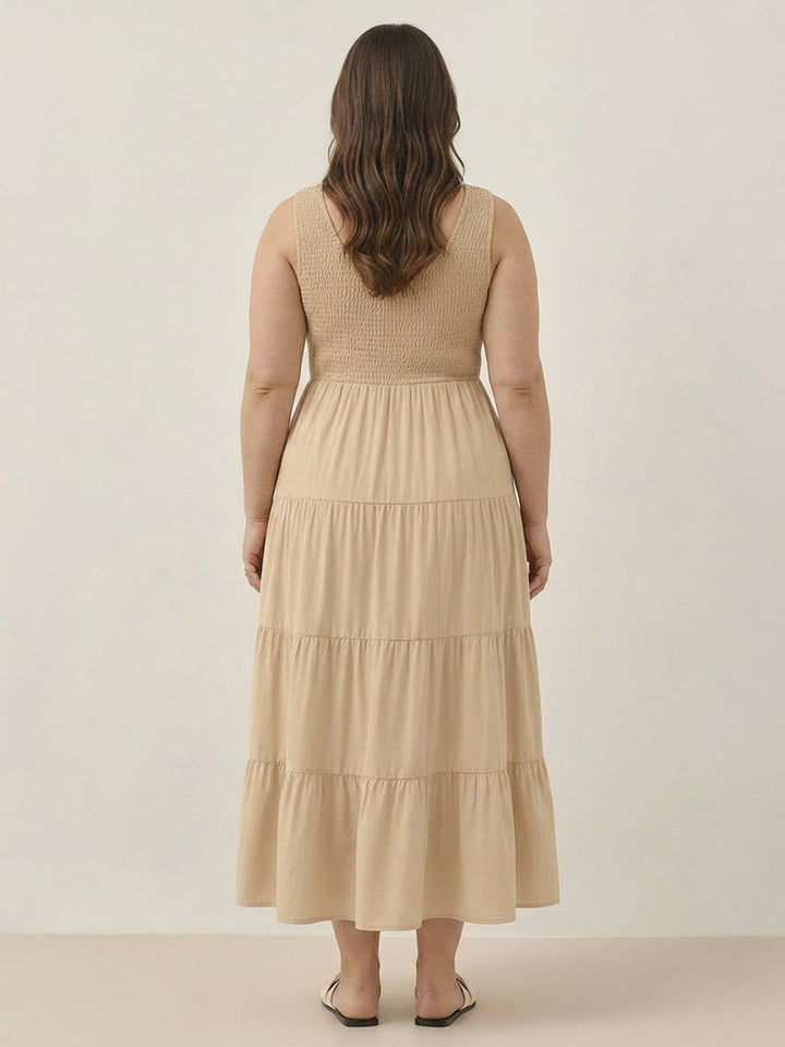 Cassia - Smocked Mouwloze Maxi Jurk