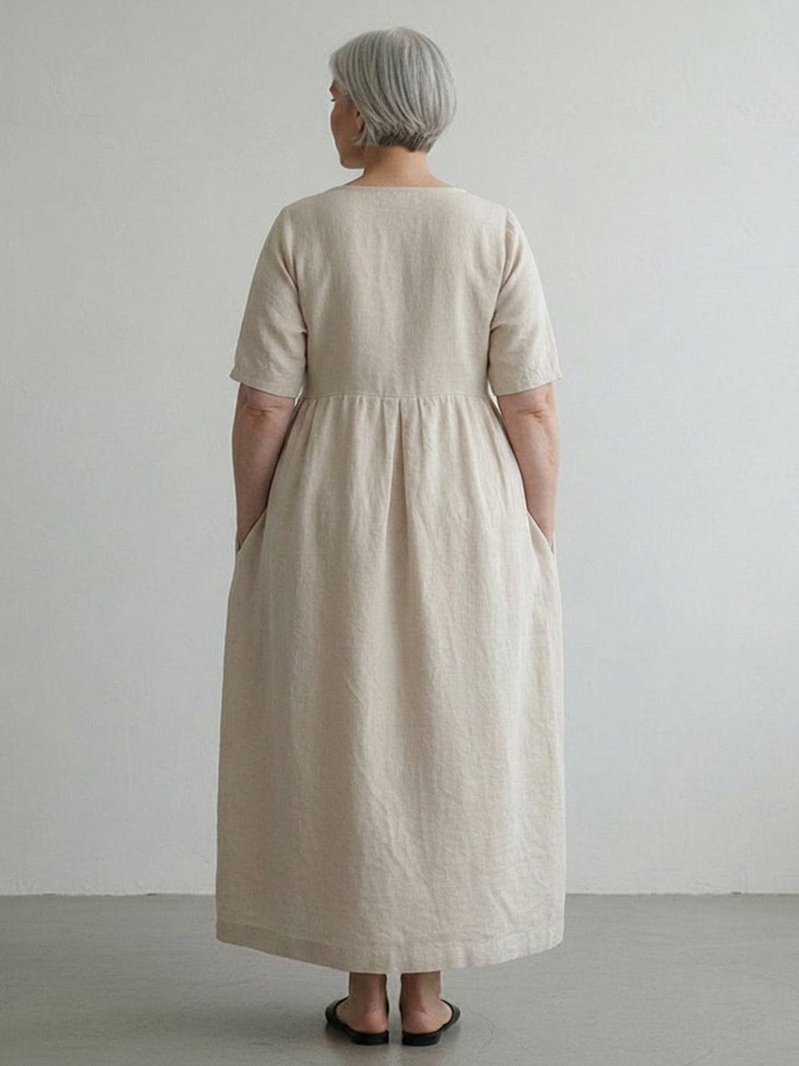 Iona - Katoen-Linnen Taille Jurk