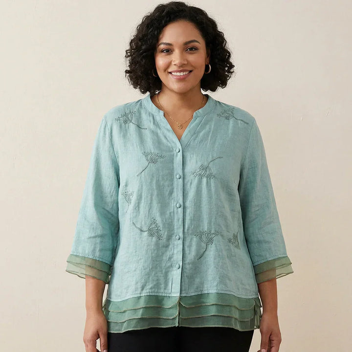 Mei - Pure Katoenen Geborduurde Elegante Top