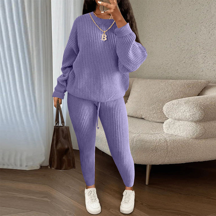 Femke | Ribgebreide set dames: losse trui en broek met trekkoord