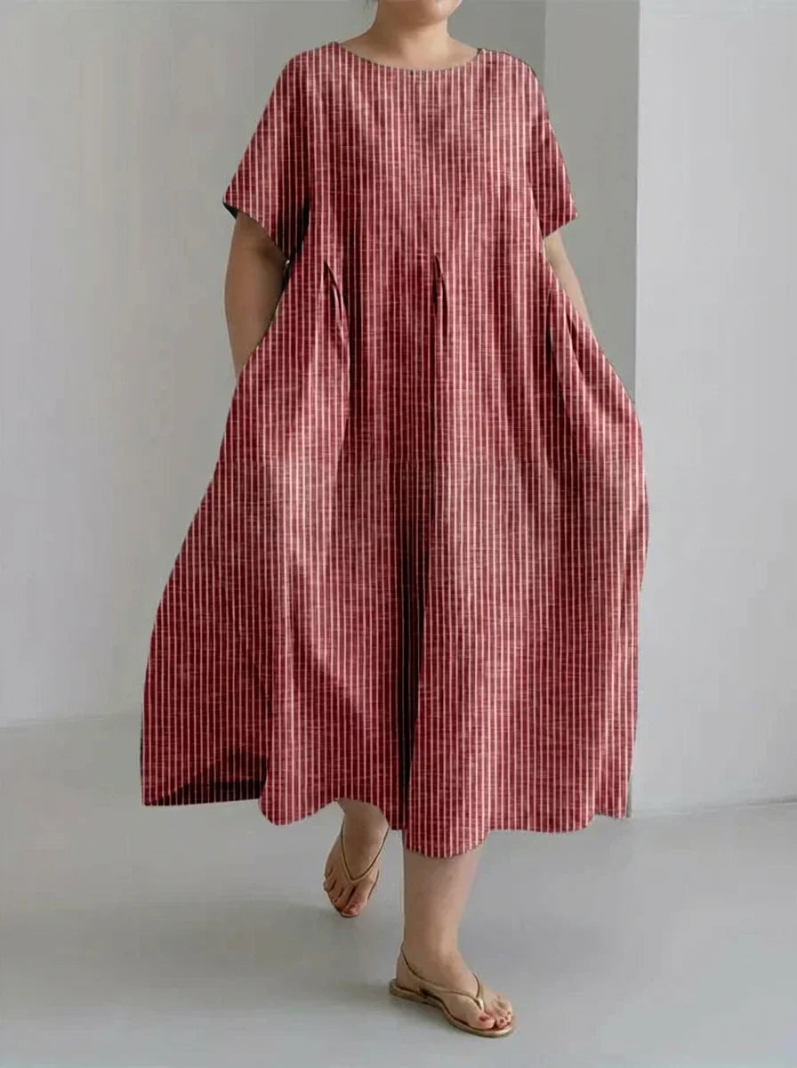 Laisa | Dames Casual Met Retro Streep Ontwerp Losse Jurk