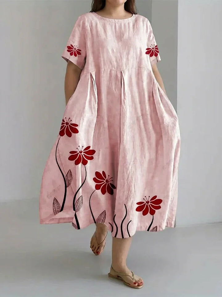 Oleander | Retro Botanisch Bloemontwerp Gedrukt Casual Los Jurk