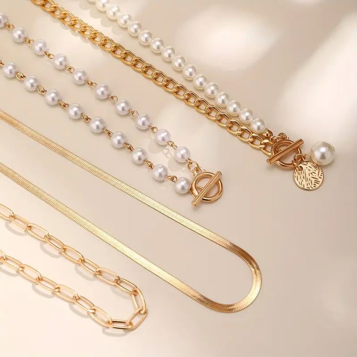Vintage Parels &amp; Gouden Slangketting Set | Goud