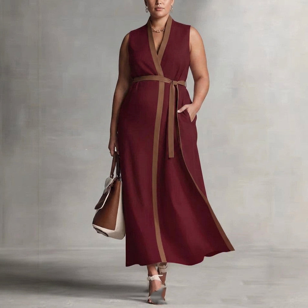 Delphine Contrast Mouwloze Jurk: Moeiteloze Kantoor Elegantie