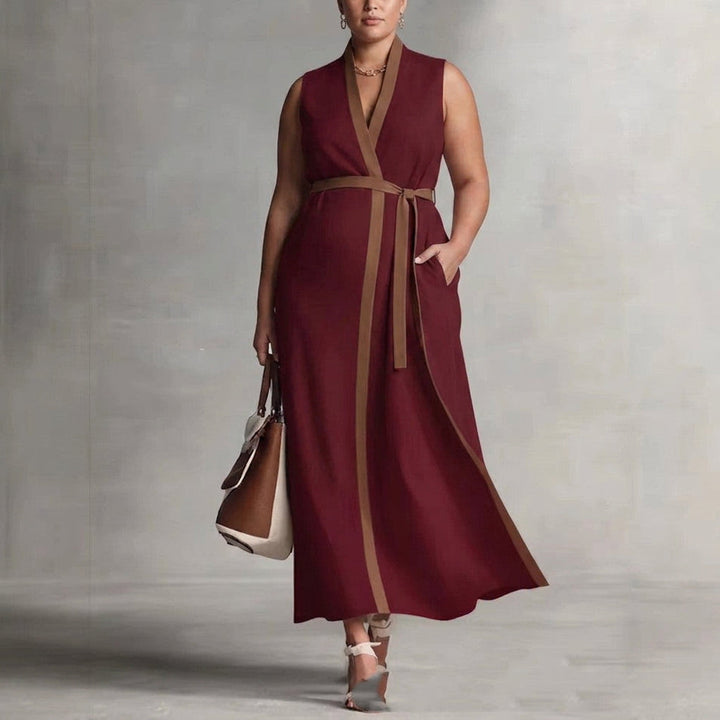 Delphine Contrast Mouwloze Jurk: Moeiteloze Kantoor Elegantie