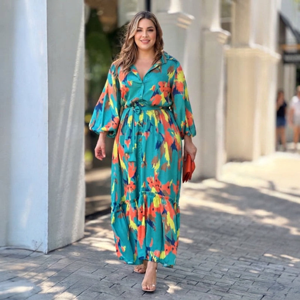 Jolie Geprinte Lapen Maxi Jurk: Elegante Vintage Flow
