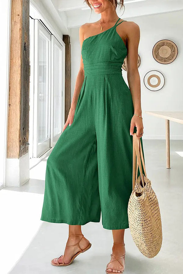 Shiloh - Sexy Sling Taille Pocket Rechte Mouwloze Jumpsuit