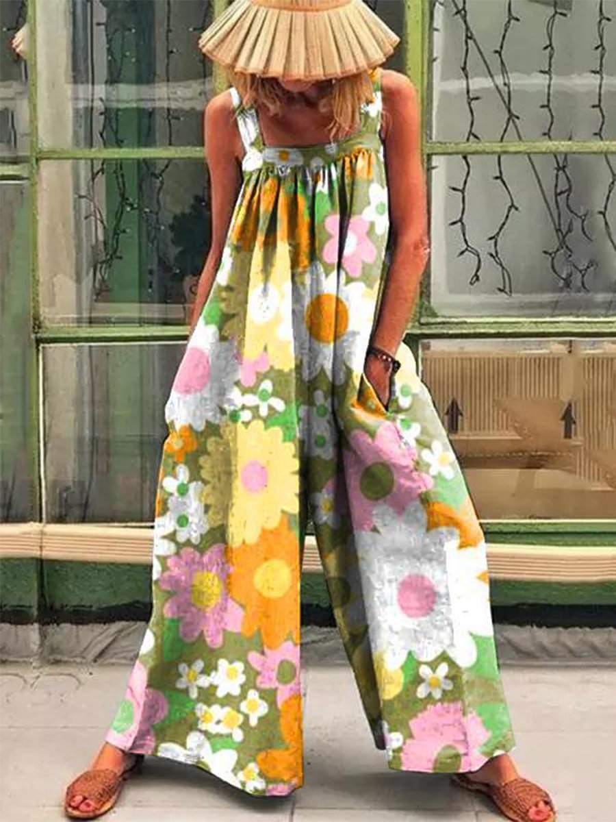 Saskia - Losse Multicolor Zonnebloemprint Jumpsuit