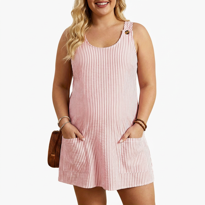 Pemberley | Mouwloze Gestreepte Pocket Jurk