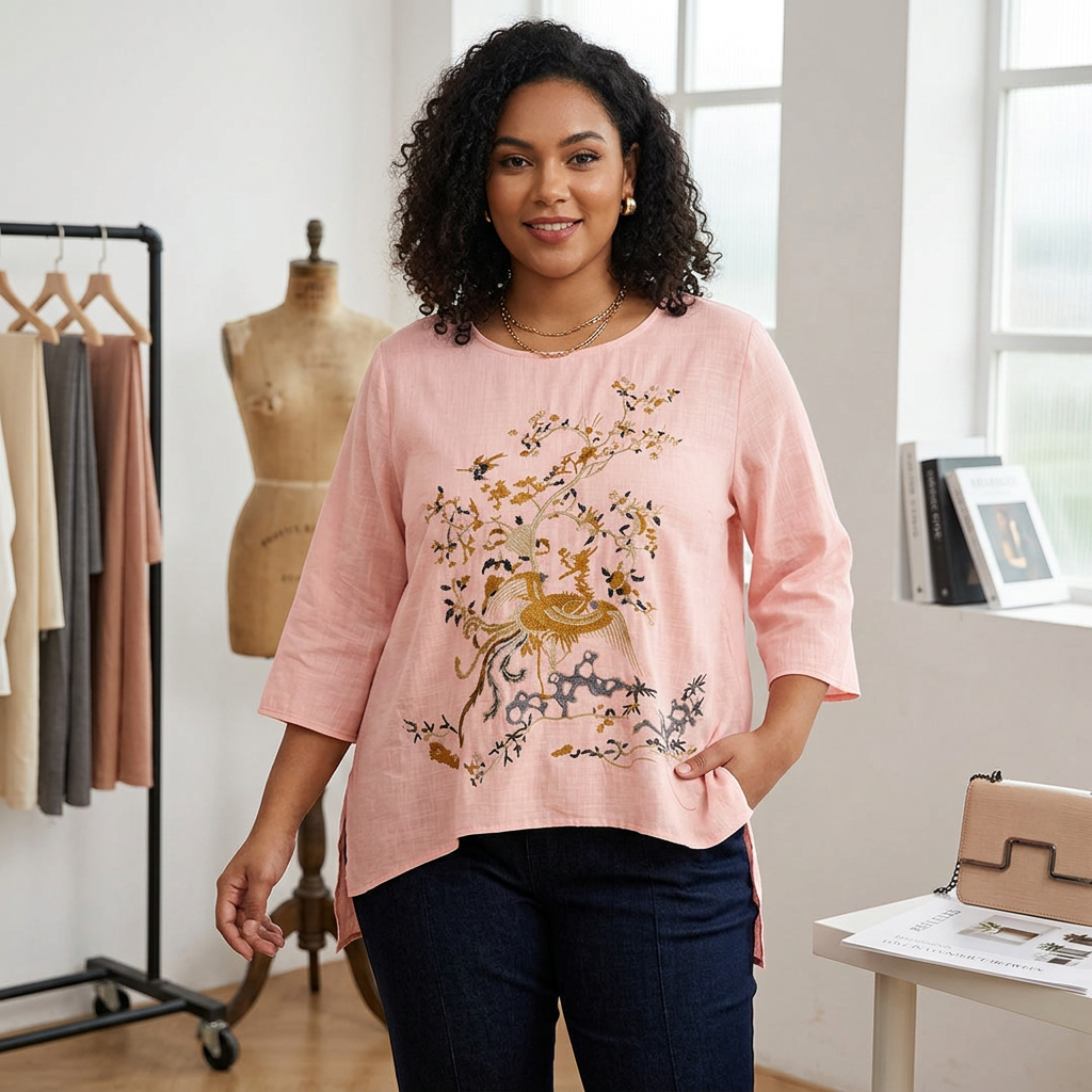 Anwen - Pure Katoenen Geborduurd Comfortabel Top