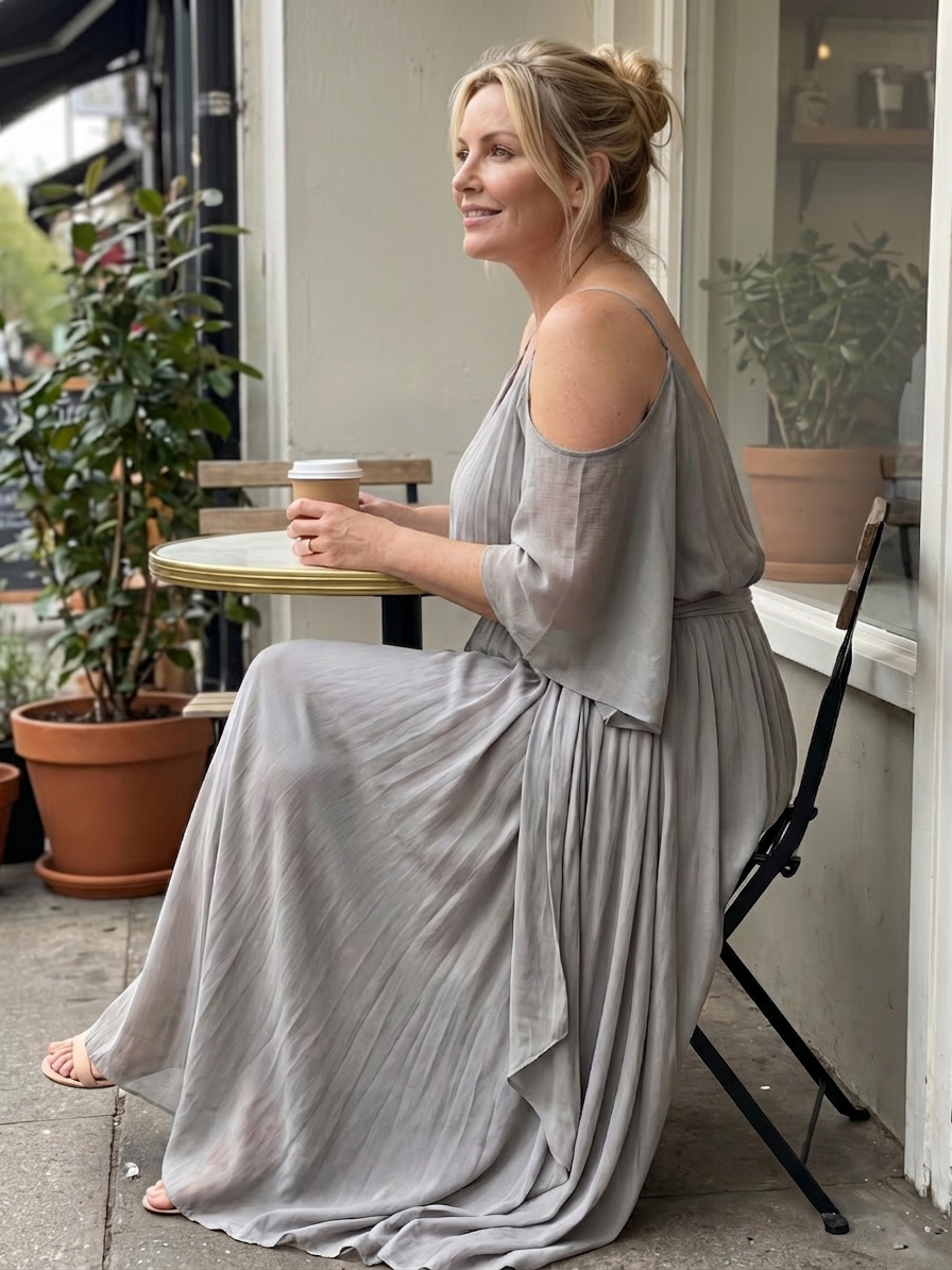 Rui | Laaggedrape Koude Schouder Top Brede Pantalon Set