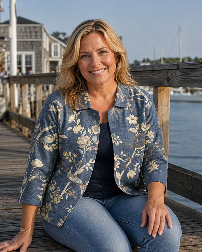 Dames Openhangende Overhemdblouse met Vogel- en Bloesemprint