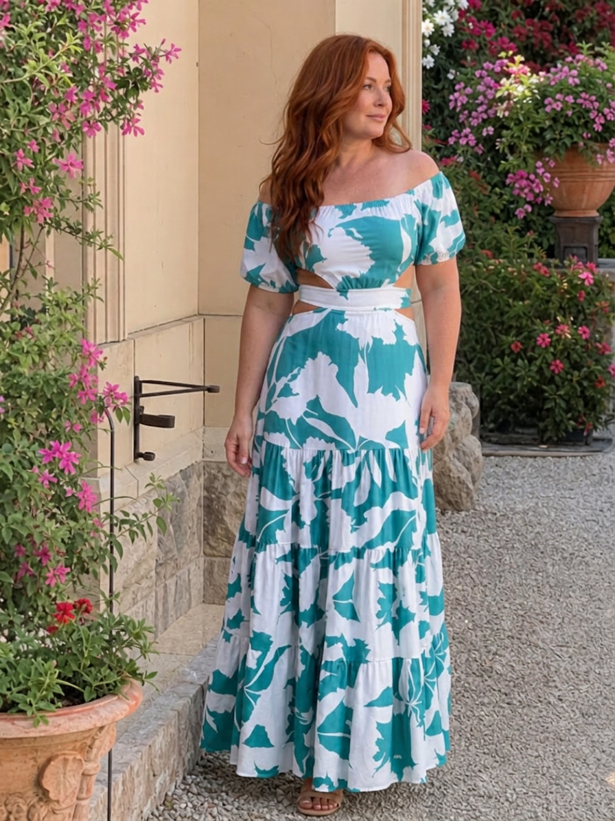Cassia | Off Shoulder Cutout Taille Maxi Jurk
