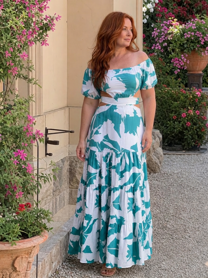 Cassia | Off Shoulder Cutout Taille Maxi Jurk