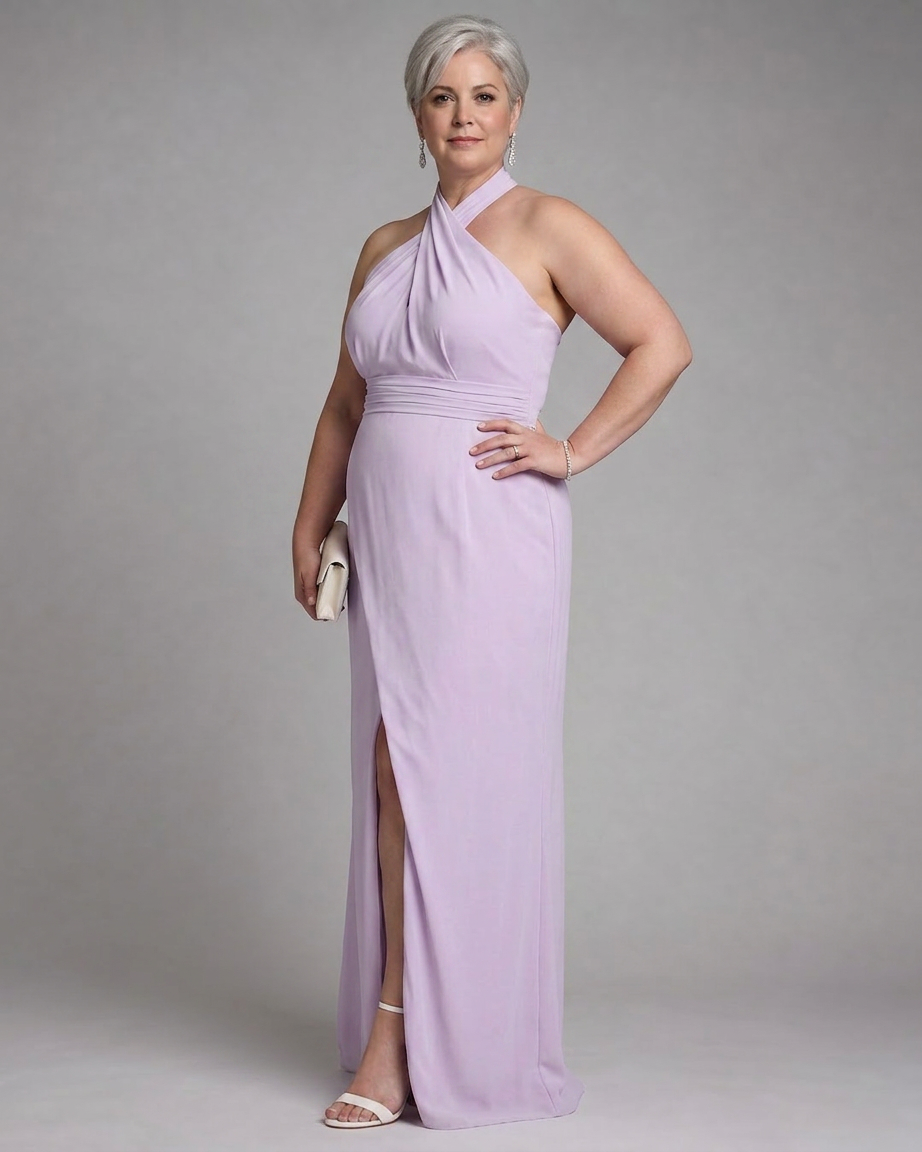 Nia | Cross Halter Draped Side Slit Midi Jurk