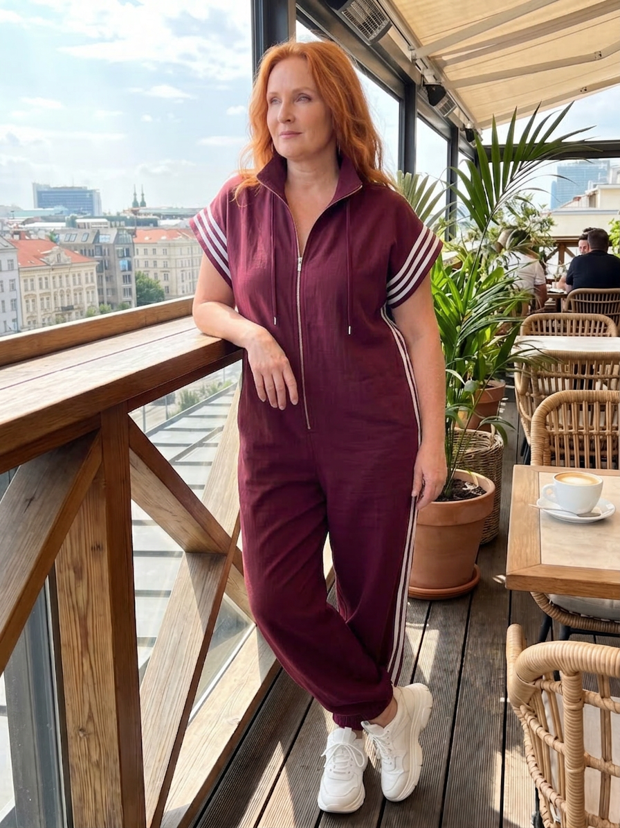 Winslow | Zip Front Stripe Paneel Jumpsuit