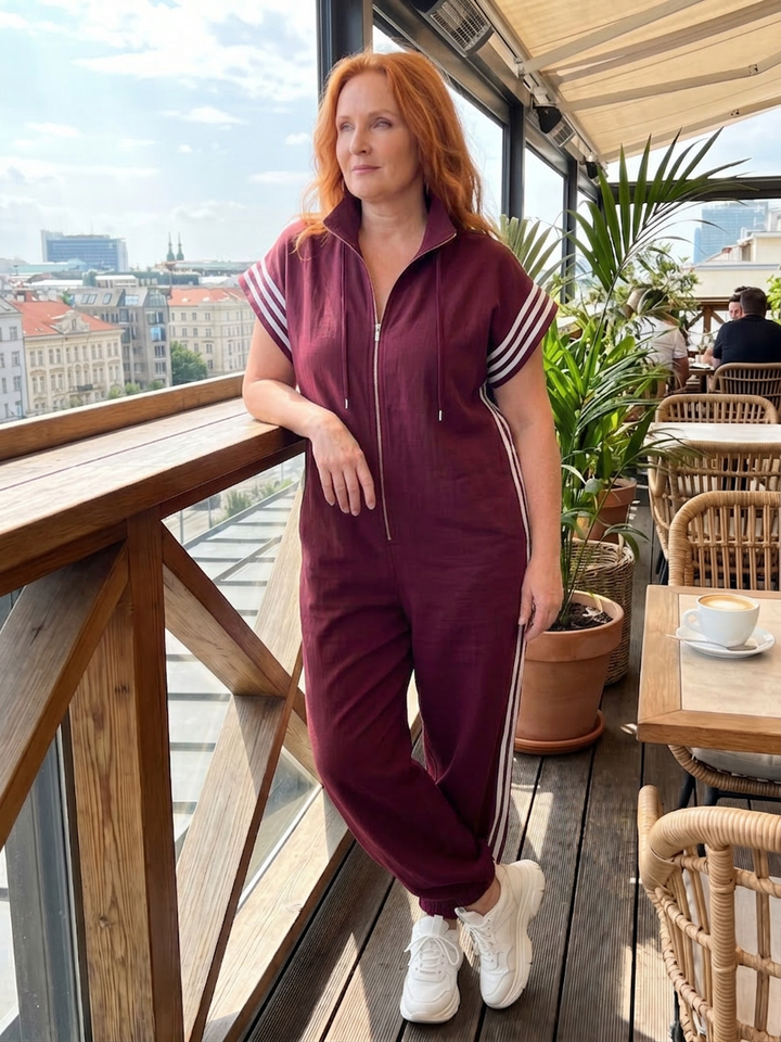 Winslow | Zip Front Stripe Paneel Jumpsuit