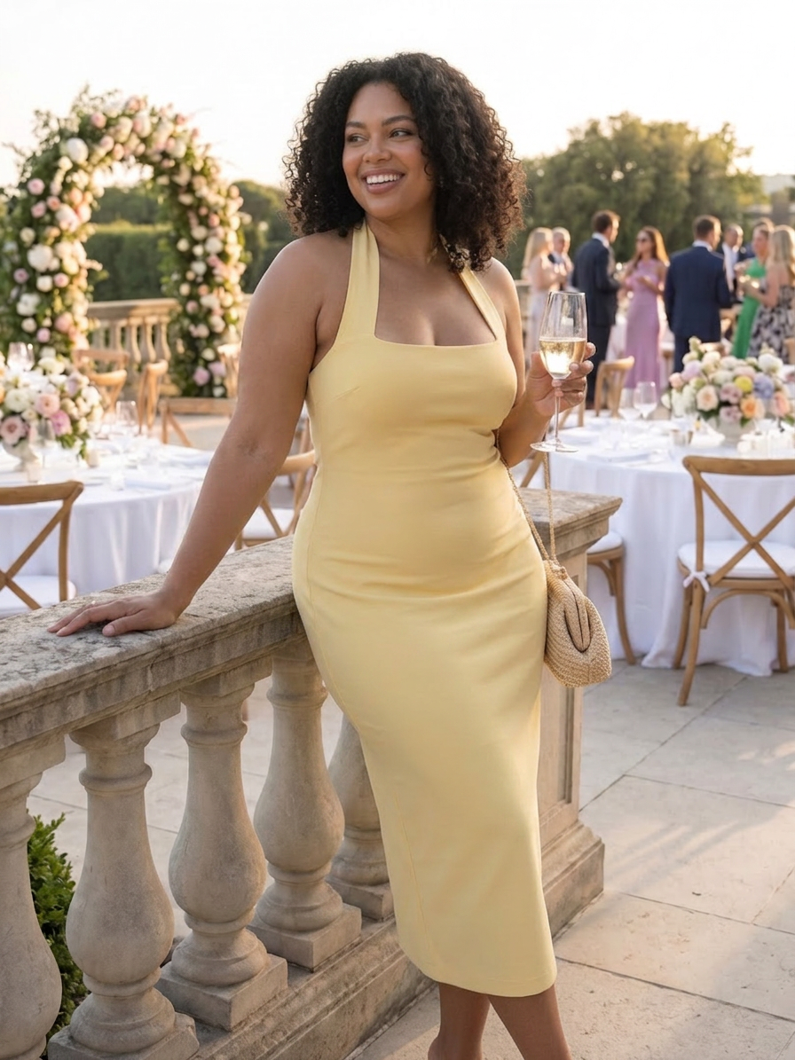 Jessamine | Halter Nek Aansluitende Midi Jurk