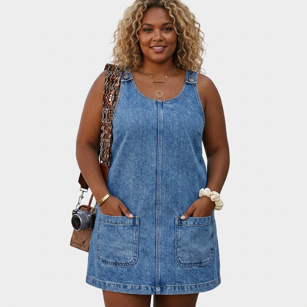 Delia | Ontspannen Denim-Look Jurk
