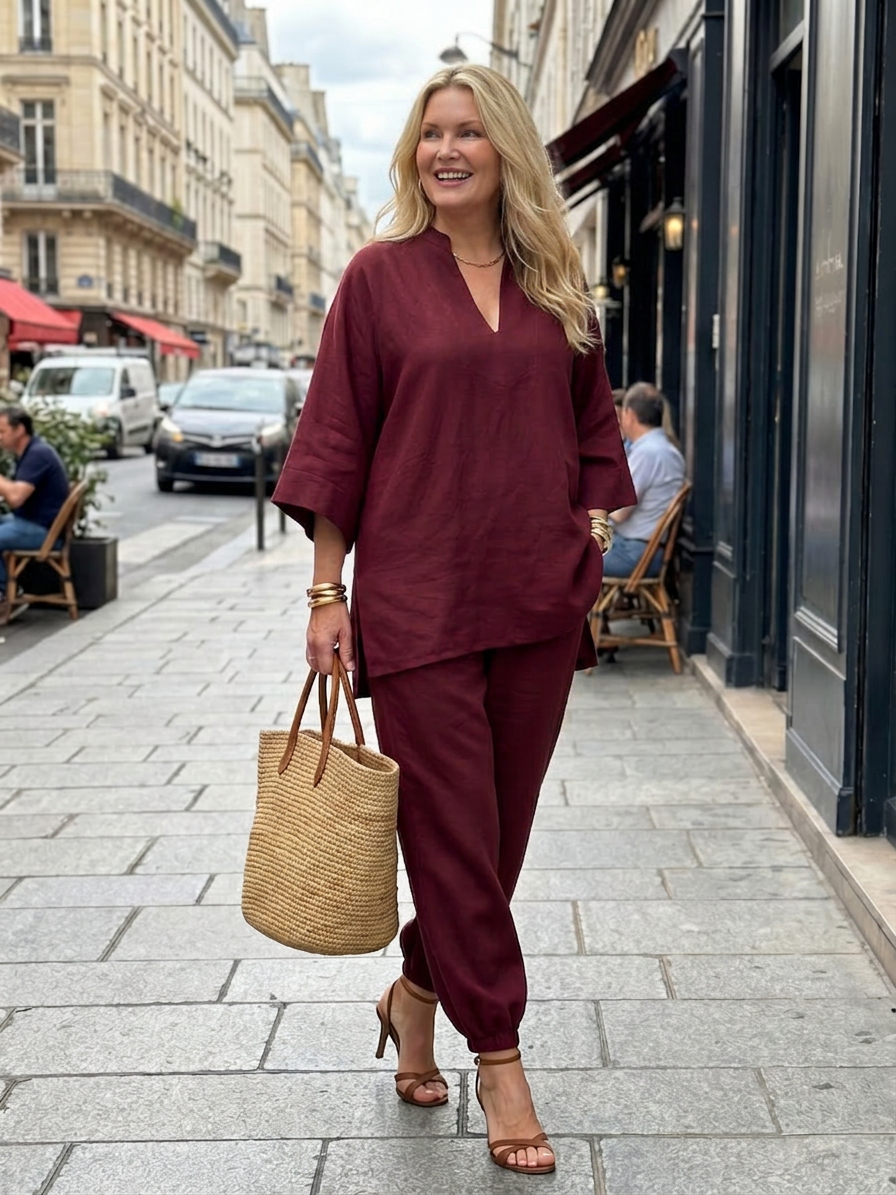 Heledd | V-Hals Tuniek Met Gathered Broek Set