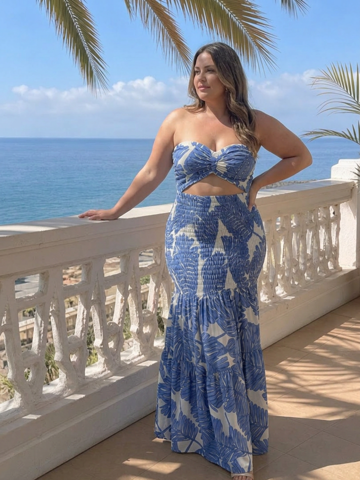 Edith | Strapless Twee-delige Geprinte Maxi Jurk Set