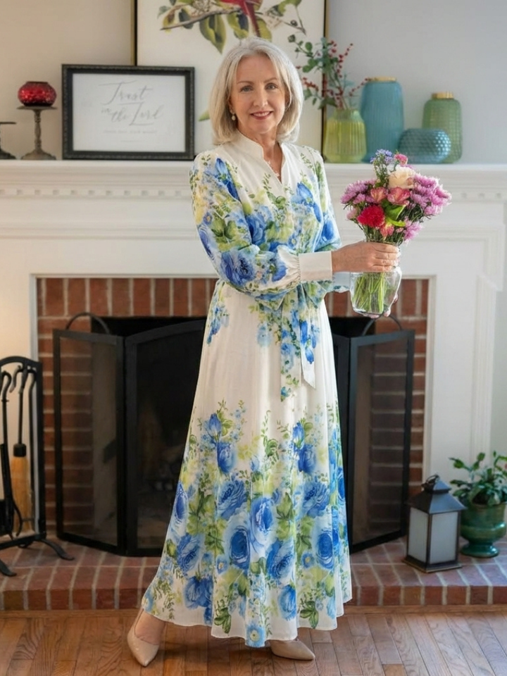 Laisa | Maxi-jurk met lange mouwen en bloemenprint