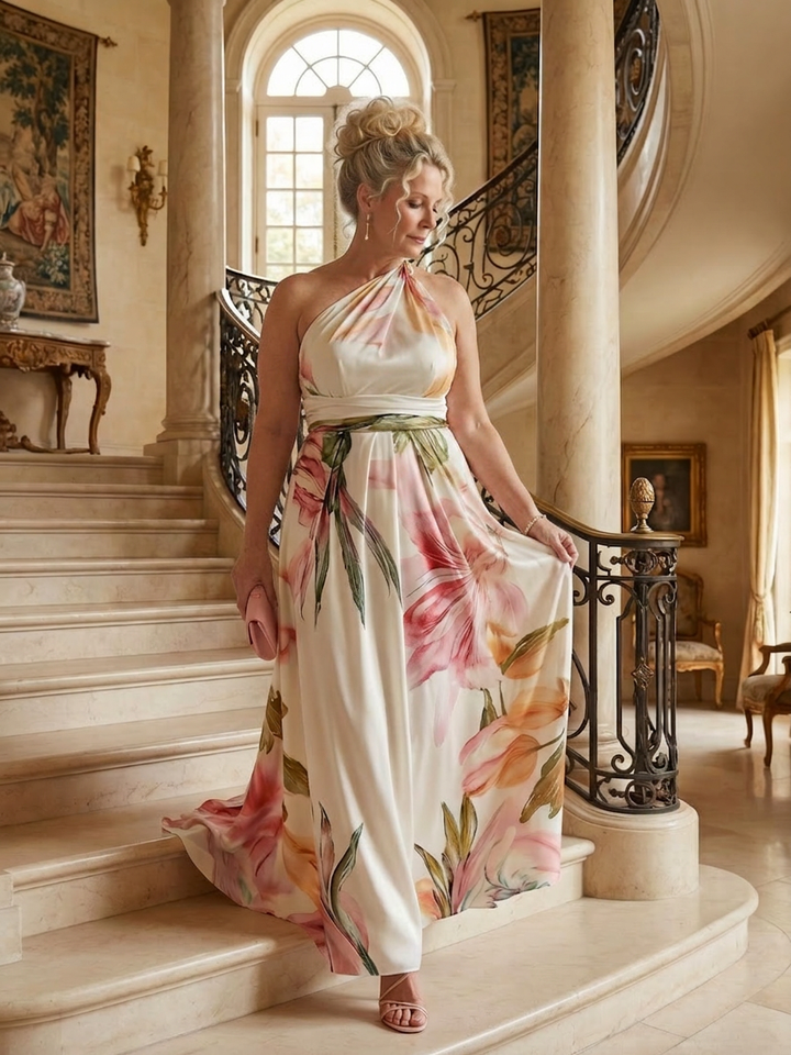 Rhea | Lichte Bloemen Maxi Jurk