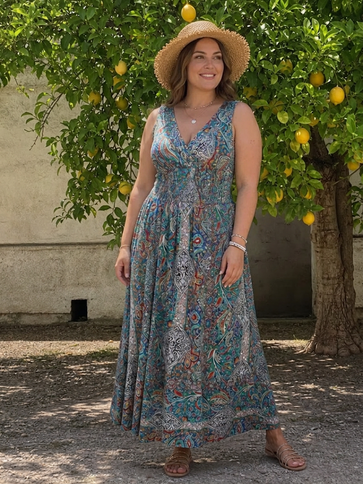 Nova | Mouwloze Midi-jurk met Paisleyprint