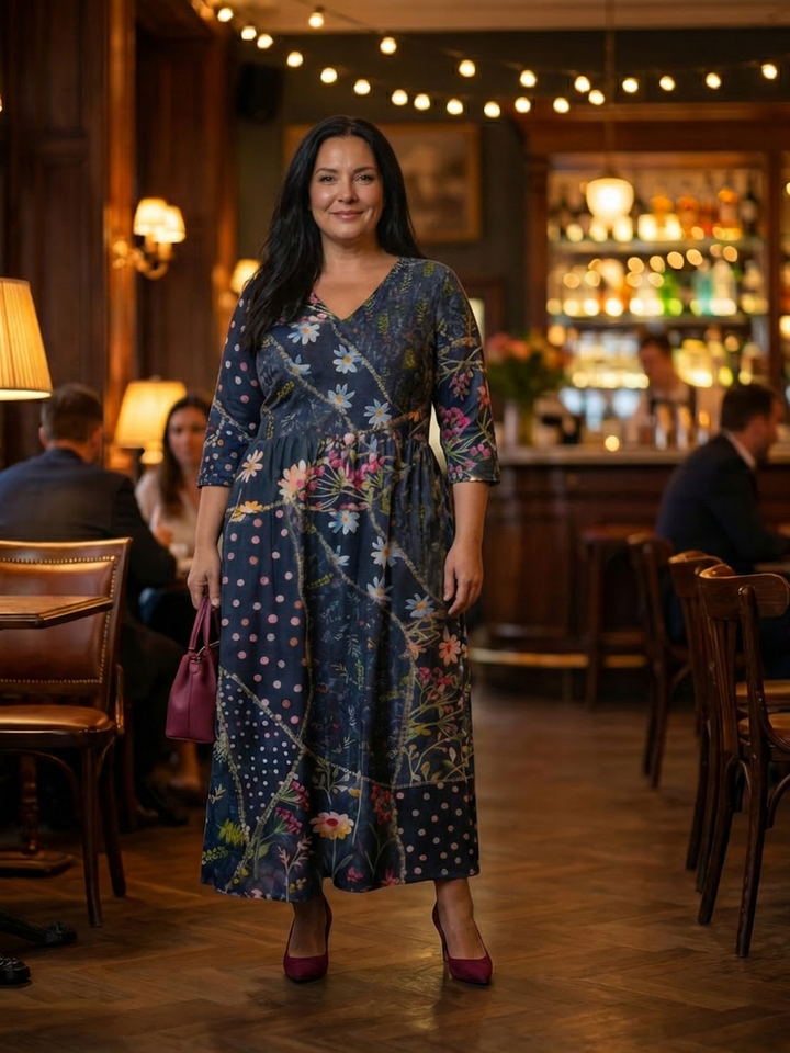 Thea | Gemakkelijke Gather Bloemen Midi Jurk