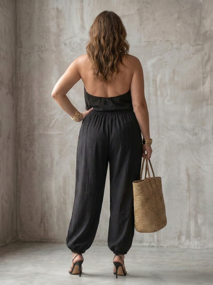 Soleil | Drape Neck Fluid Top Wide Leg Set